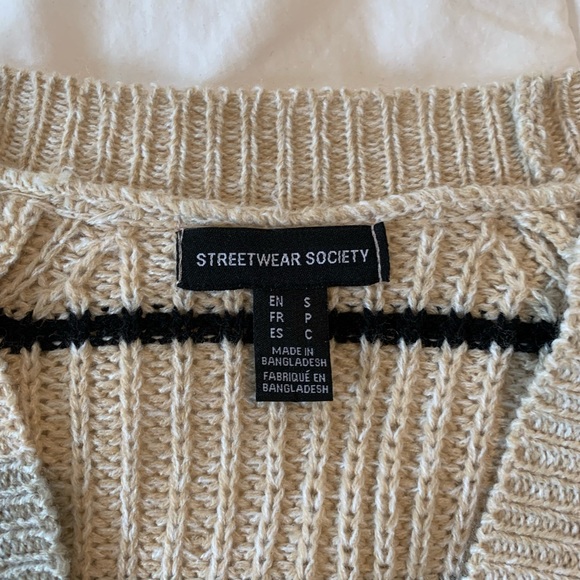 Urban Outfitters Knitted Green Beige Small Jacket Sweater Striped - Picture 5 of 5